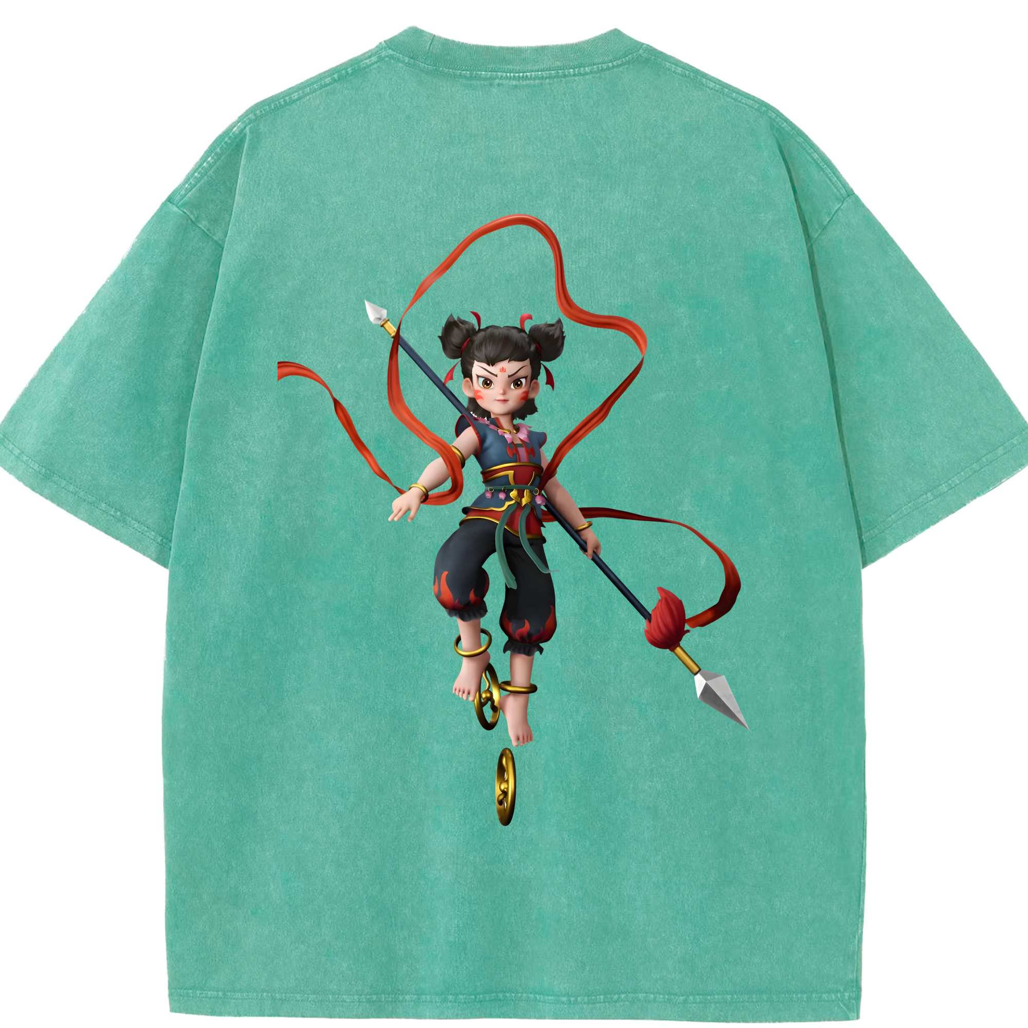 （画像用） Ne Zha 2 ナタ 魔童の大暴れ 綿100% ヴィンテージ風 半袖Tシャツ（背面プリント）